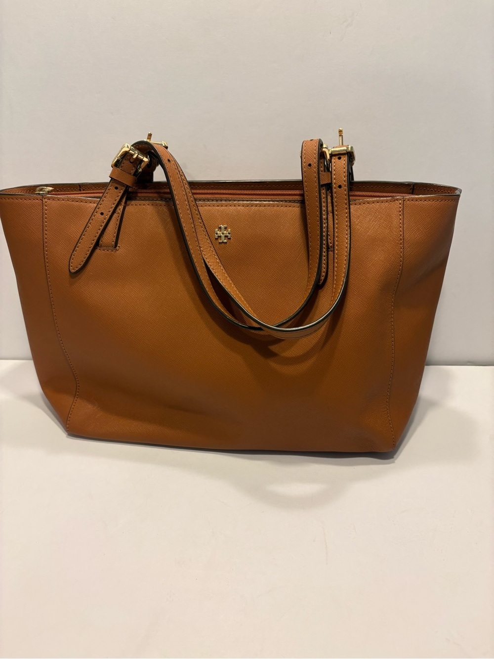 Tory Burch Womens York Brown Cognac Leather Double Handles Tote Handbag